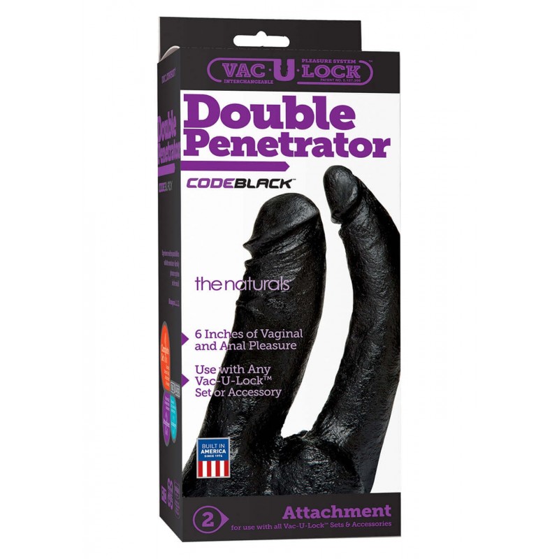 DILDO DOPPIO Naturale Nero 16cm Double Penetrator Vac-U-Lock''