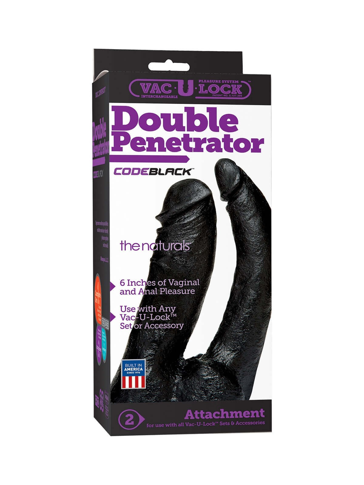 DILDO DOPPIO Naturale Nero 16cm Double Penetrator Vac-U-Lock''